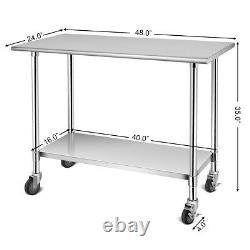 48 x 24 NSF Stainless Steel Commercial Kitchen Prep & Work Table on 4 Casters