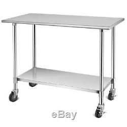 48 x 24 NSF Stainless Steel Commercial Kitchen Prep & Work Table with 4 Casters