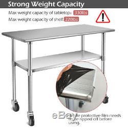 48 x 24 NSF Stainless Steel Commercial Kitchen Prep & Work Table with 4 Casters