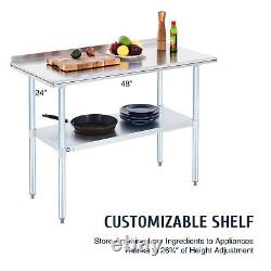 48x24 Commercial Stainless Steel Kitchen Table w Backsplash Adjustable Shelf