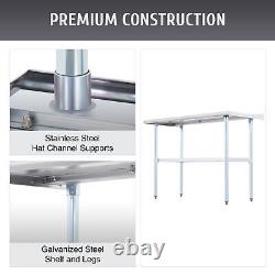 48x24 Commercial Stainless Steel Prep Table w Adjustable Shelf Feet Backsplash