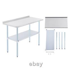 48x24 Commercial Stainless Steel Prep Table w Adjustable Shelf Feet Backsplash
