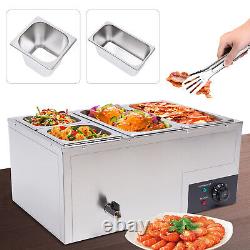 4-Pan Commercial Food Warmer, Electric Steam Table Stainless Steel Buffet Bain
