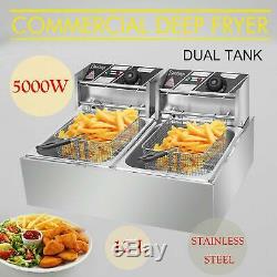5000W 12LT Dual Tank Electric Deep Fryer Stainless Steel Commercial Basket