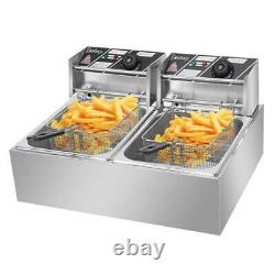 5000W Stainless Steel Deep Double Cylinder Electric Fryer Commercial Restaurant