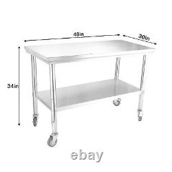 5 Sizes Stainless Steel Work Prep Table With Wheels Commercial Kitchen Undershelf