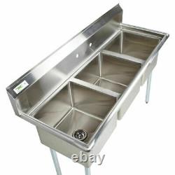 60 3-Compartment Stainless Steel Commercial Pot & Pan Sink without Drainboards