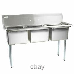 60 3-Compartment Stainless Steel Commercial Pot & Pan Sink without Drainboards