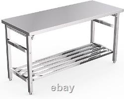 60 x 24 18-Gauge Stainless Steel Commercial Folding Work Prep Tables Open