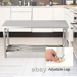 60 x 24 18-Gauge Stainless Steel Commercial Folding Work Prep Tables Open
