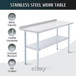 60x24 Commercial Stainless Steel NSF Work Table Backsplash Adjustable Shelf Feet