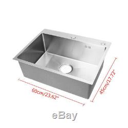 60x45cm Stainless Steel Top Mount Single Bowl Basin Kitchen Sink Commercial