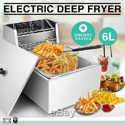 6.3QT Electric Single Deep Fryer Countertop Home Commercial Restaurant withBasket