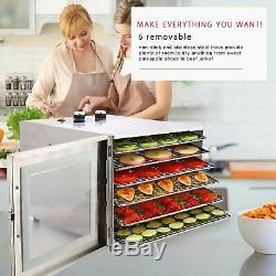 6 Tier Food Dehydrator, Stainless Steel-Fruit Jerky Meat Dryer Blower Commercial
