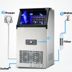 70KG 110V Commercial Ice Cube Maker Stainless Steel Machine Freezer Frozen Drink
