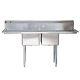 72 Stainless Steel 2 Compartment Commercial Restaurant Sink Two Drainboards Nsf