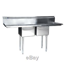 72 Stainless Steel 2 Compartment Commercial Restaurant Sink Two Drainboards NSF