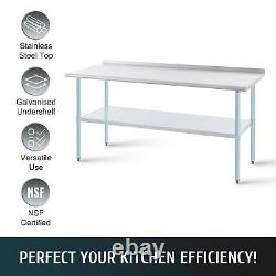 72x30 Stainless Steel Worktable Commercial Kitchen Table with Shelf Backsplash