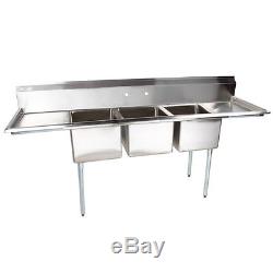 88 Stainless Steel 3 Compartment Commercial Dishwash Sink Restaurant Three NSF