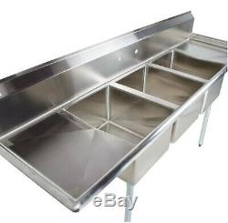 91 3-Compartment Stainless Steel Commercial Pot and Pan Sink with 2 Drainboards