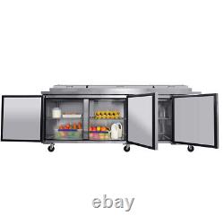 93'' Commercial Refrigerated Pizza Prep Table 3 Door Stainless Steel 30.8 cu. Ft