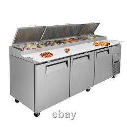 93'' Commercial Refrigerated Pizza Prep Table 3 Door Stainless Steel 30.8 cu. Ft