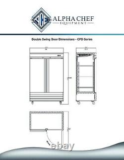 A. C. E. Commercial Reach-In Refrigerator Stainless-Steel Double Solid Door 47CuFt