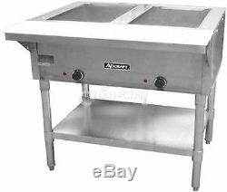 Adcraft Steam Table 2 Bay Stainless Steel Deep Well Commercial Cutting Board Tra