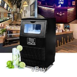 Black 99LBS Commercial Ice Maker Machines Cube Stainless Steel Bar Restaurant US