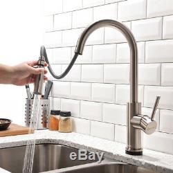 Brushed Nickel Pull Out Sensor Commercial Kitchen Sink Faucet Touch Control Tap