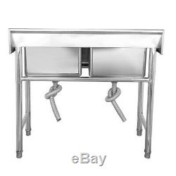 Catering Sink Commercial Stainless Steel Kitchen Double Bowl Drainer Unit