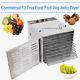 Commercial 10 Tray Stainless Steel Food Dehydrator Fruit Meat Jerky Dryer Blower