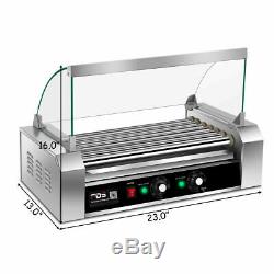 Commercial 18 Hot Dog Grill Cooker Machine Stainless steel 7 Roller With cover