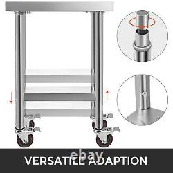 Commercial 18x24Stainless Steel Work Prep Table With 4 Wheels Kitchen