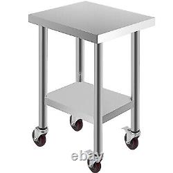 Commercial 18x24Stainless Steel Work Prep Table With 4 Wheels Kitchen