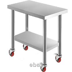 Commercial 18x30Stainless Steel Work Prep Table With 4 Wheels Kitchen