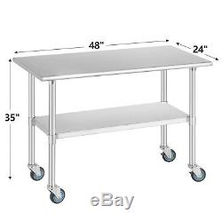 Commercial 24 x 48 Stainless Steel Kitchen Prep Work Table with 4 Casters NSF