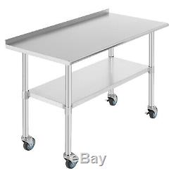 Commercial 24x48 Stainless Steel Kitchen Prep Work Table with4 Caster Backsplash