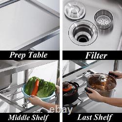 Commercial 2 Compartment Sink Kitchen Sink Stainless Steel 2 Bowl With Faucet US