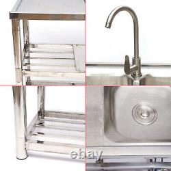Commercial 2 Compartment Sink Stainless Steel 2 Bowl With Faucet Kitchen Sink