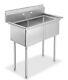 Commercial 2-compartment Sink For Garage / Restaurant / Kitchen Stainless Steel