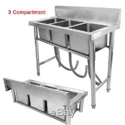 Commercial 304 Stainless Steel Sink Austenitic Triple Bowl 3 Compartment Kitchen