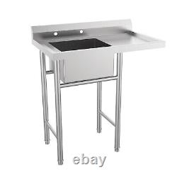Commercial 304 Stainless Steel Sink With Drainboard for Restaurant, Laundry Sink