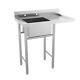 Commercial 304 Stainless Steel Sink With Drainboard For Restaurant, Laundry Sink
