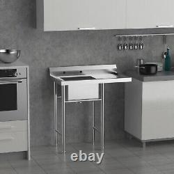 Commercial 304 Stainless Steel Sink With Drainboard for Restaurant, Laundry Sink