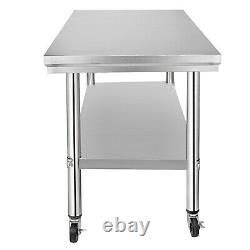 Commercial 36x24Stainless Steel Work Prep Table With 4 Wheels Kitchen