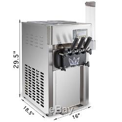 Commercial 3 Flavors Soft Ice Cream Machine LCD Display Stainless Steel 60Hz
