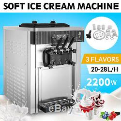 Commercial 3 Flavors Soft Ice Cream Machine Stainless Steel Shops Kitchen 110V