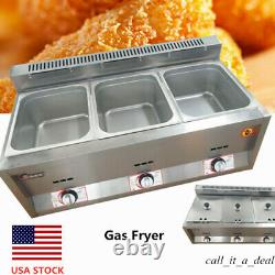 Commercial 3-Pan Food Warmer Steam Buffet Countertop Gas Fryer Steam Table USA