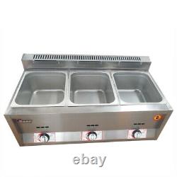 Commercial 3-Pan Food Warmer Steam Buffet Countertop Gas Fryer Steam Table USA